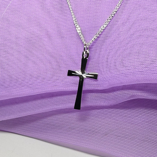 Sterling Silver Diamond Cut Cross Necklace Including Chain