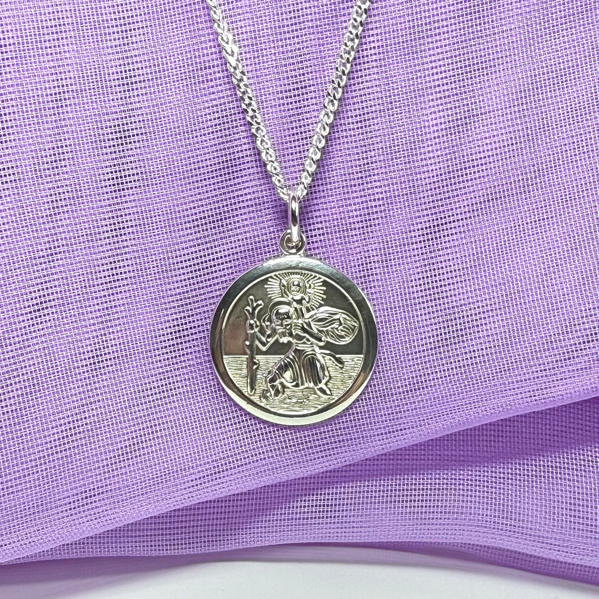 Sterling Silver Double Sided St. Christopher Including Chain 17 mm