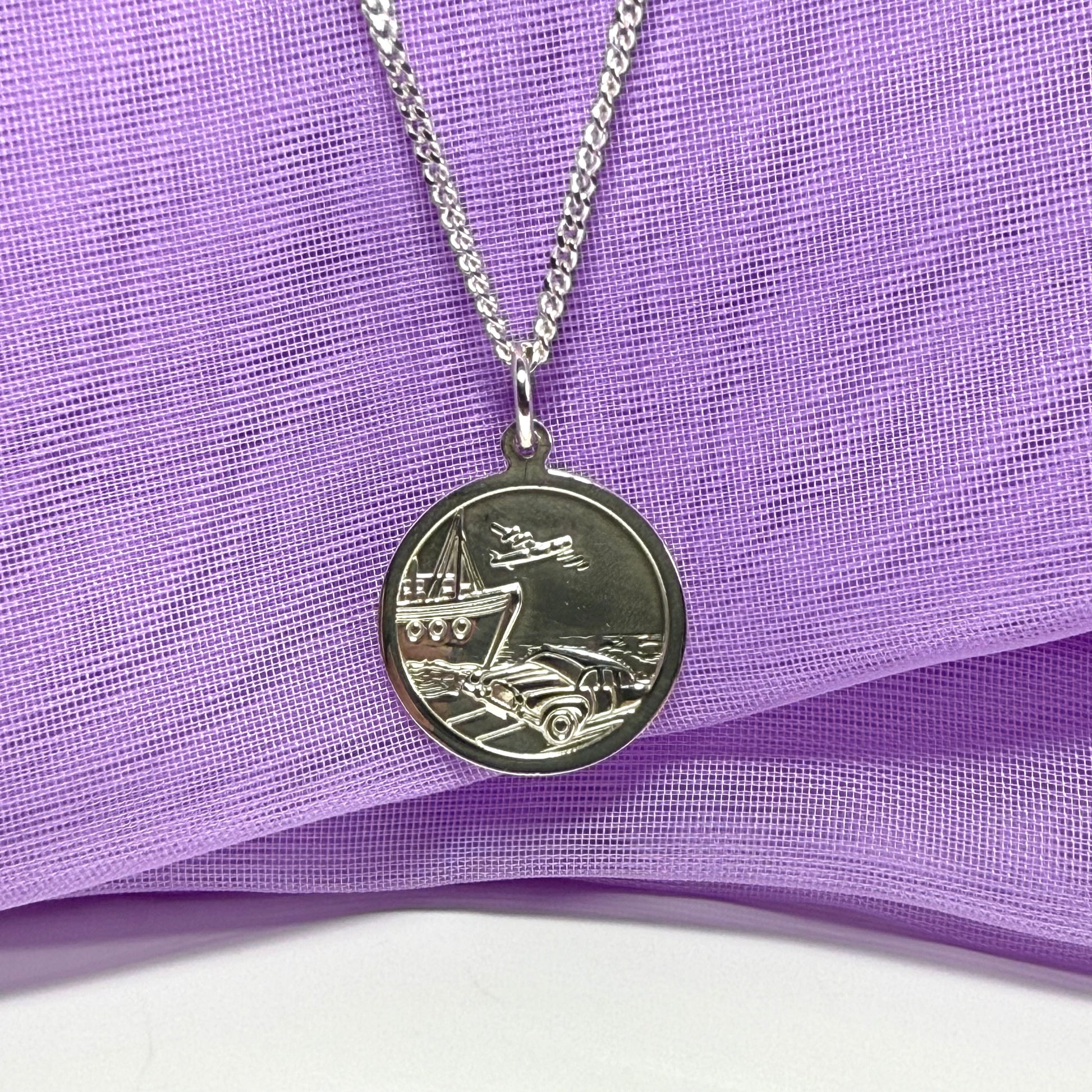Sterling Silver Double Sided St. Christopher Including Chain 17 mm Reverse side