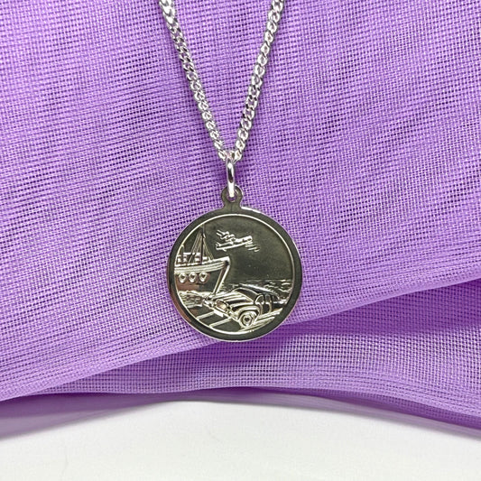 Sterling Silver Double Sided St. Christopher Including Chain 17 mm Reverse side