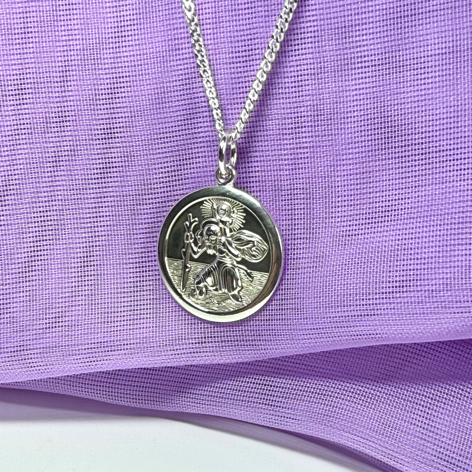 Sterling Silver Double Sided St. Christopher Including Chain 17 mm