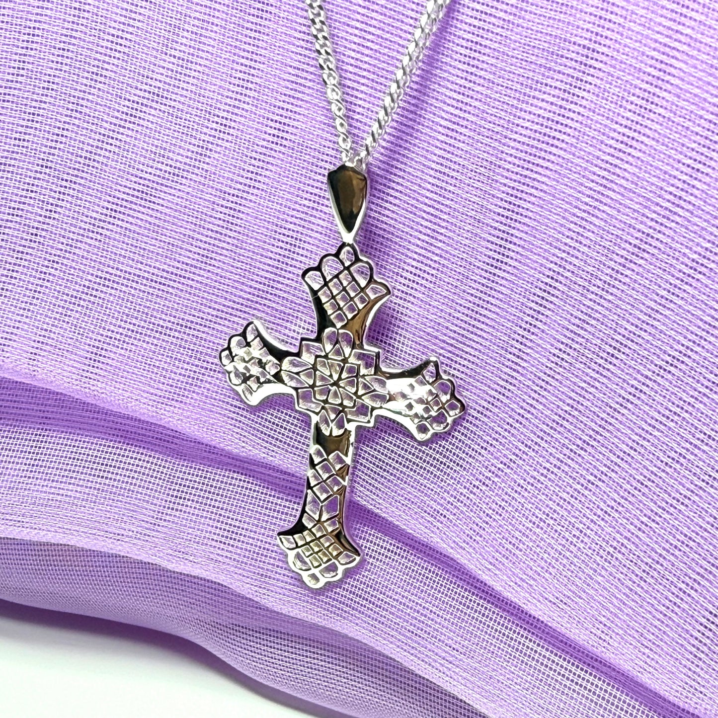 Sterling Silver Fancy Cut Out Cross Including Chain