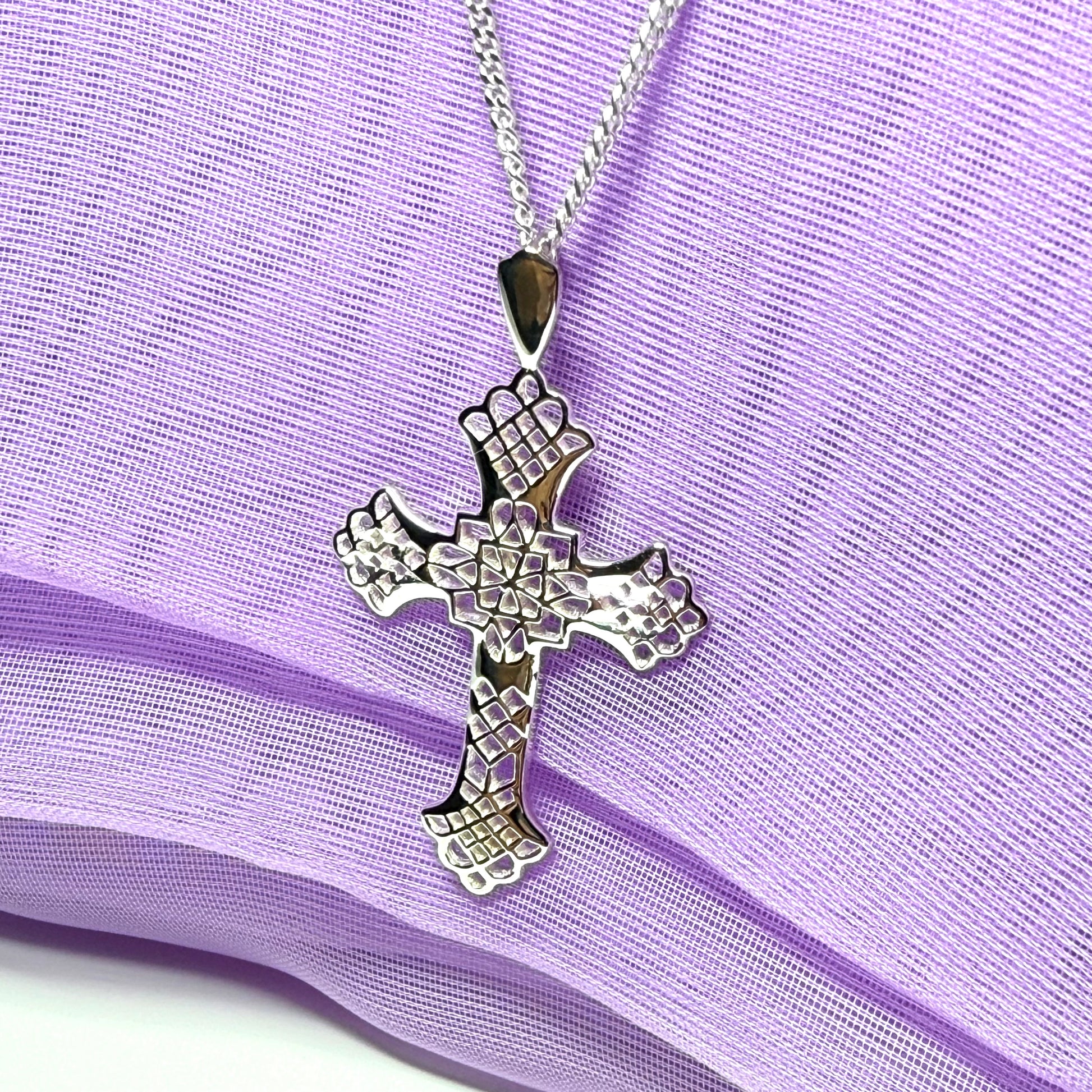 Sterling Silver Fancy Cut Out Cross Including Chain