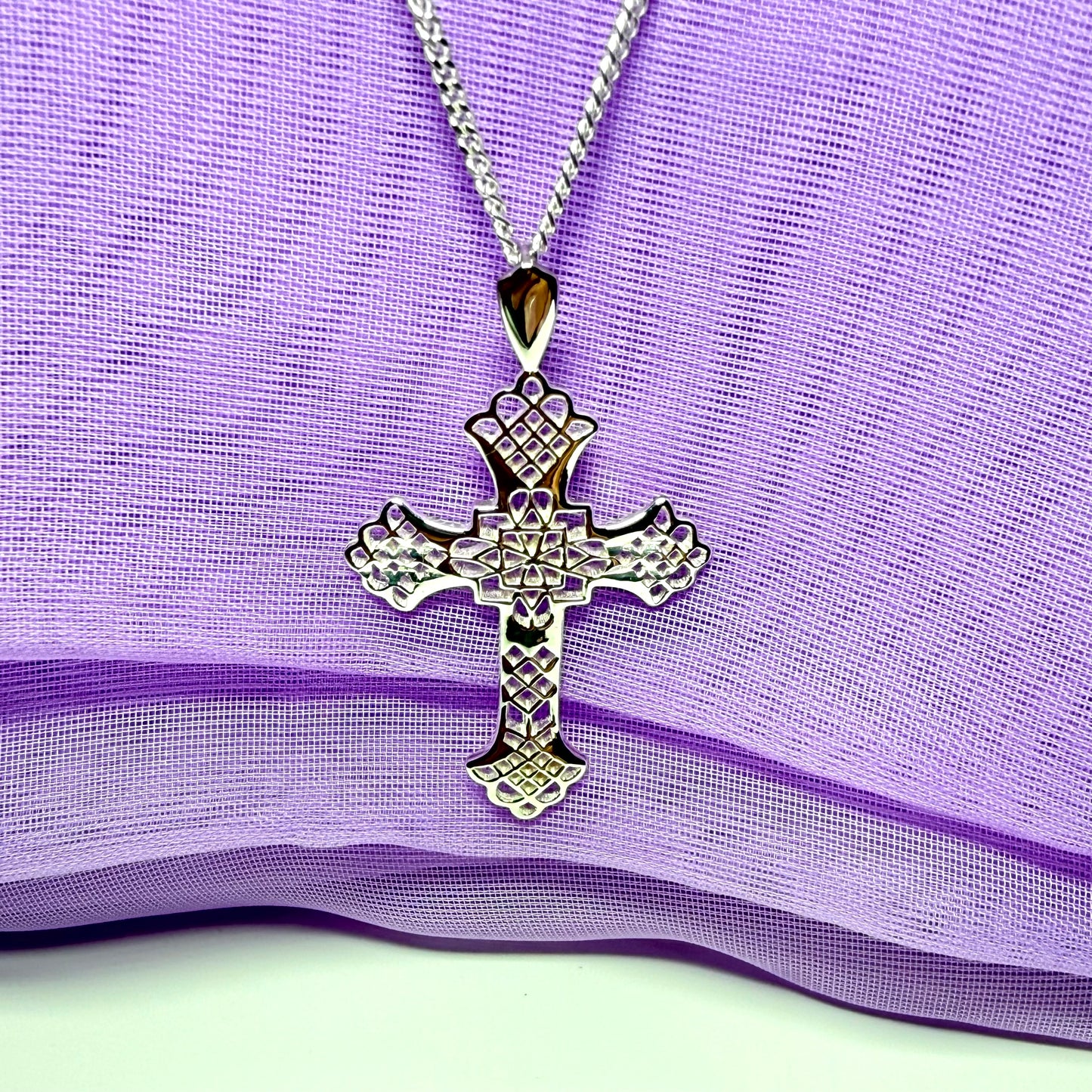 Sterling Silver Fancy Cut Out Cross Including Chain