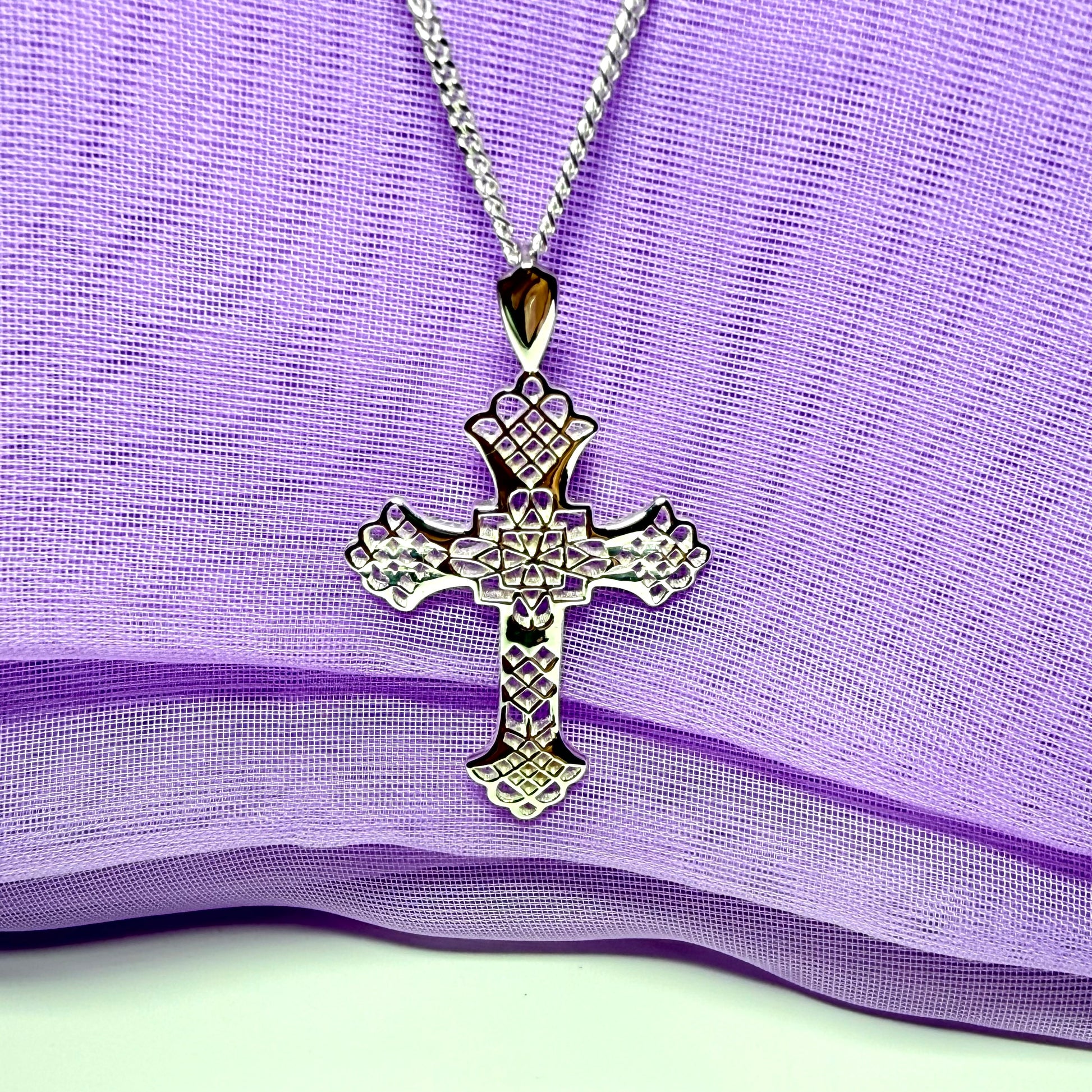 Sterling Silver Fancy Cut Out Cross Including Chain