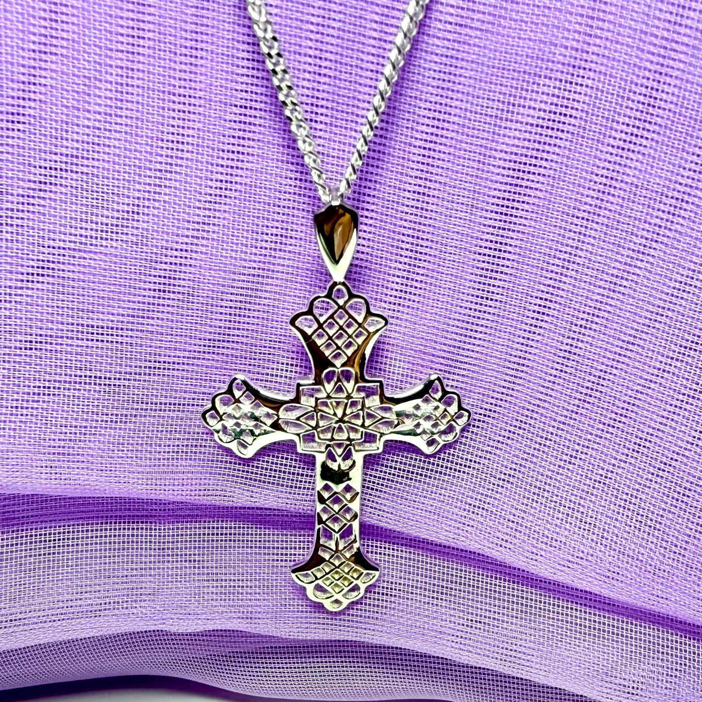 Sterling Silver Fancy Cut Out Cross Including Chain