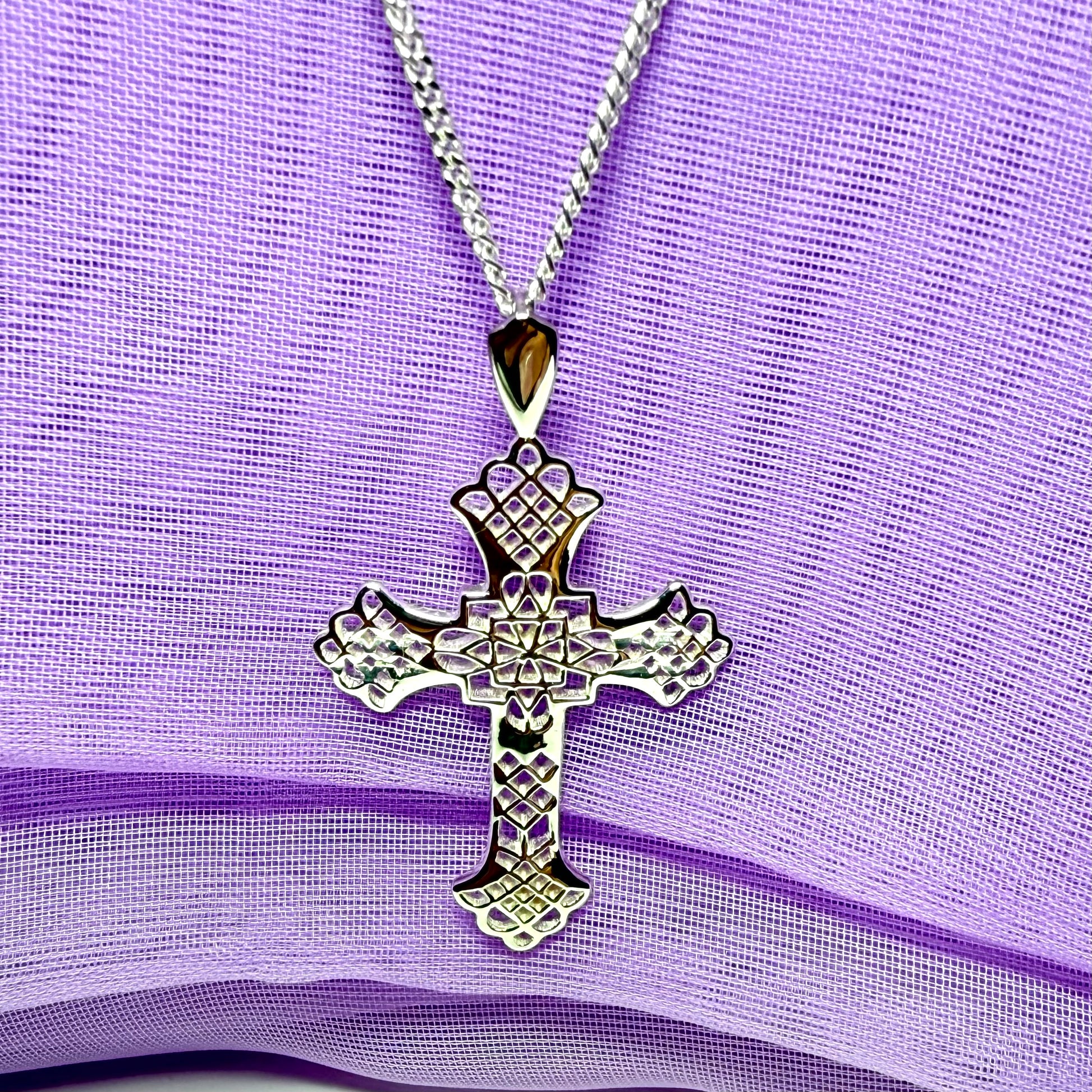 Sterling Silver Fancy Cut Out Cross Including Chain