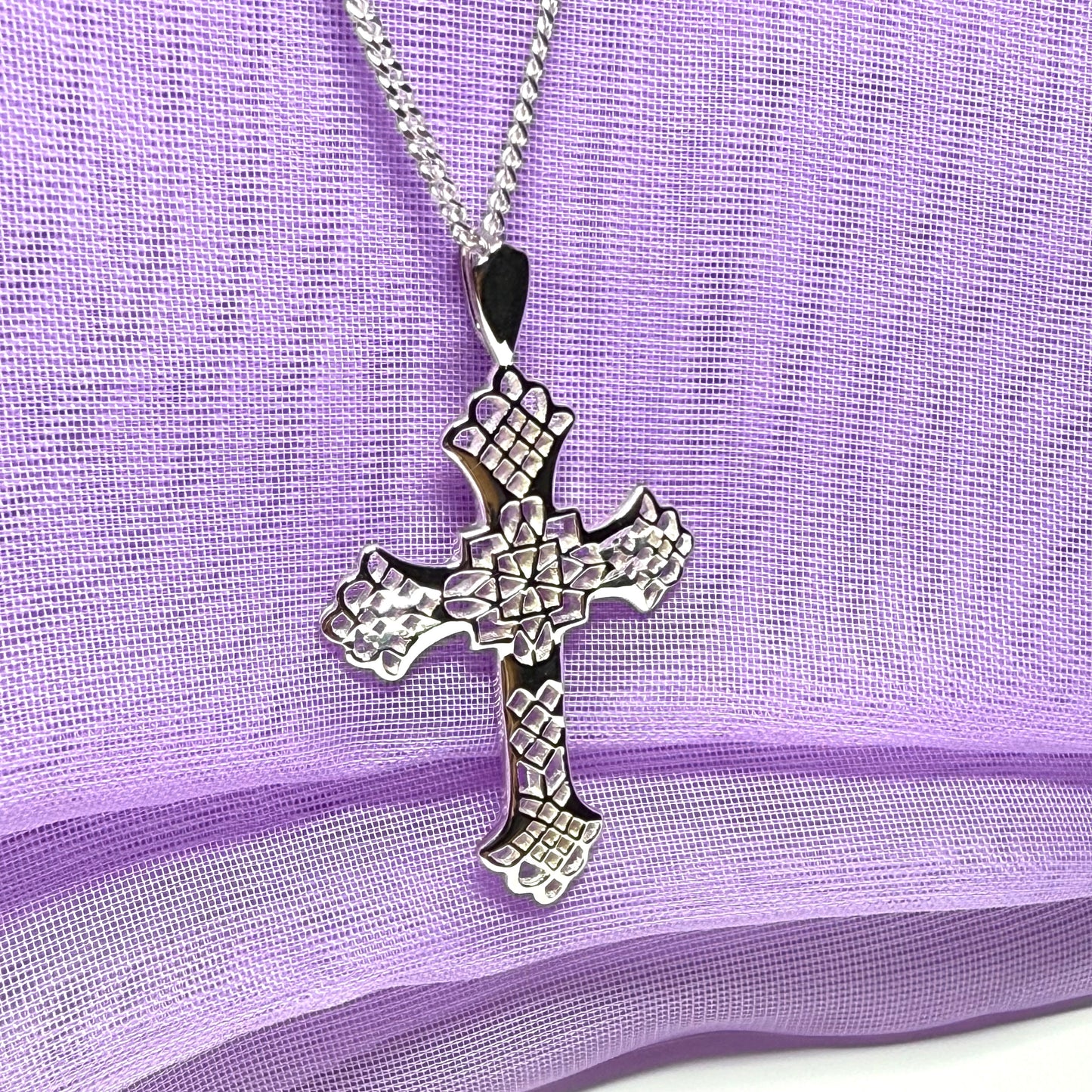 Sterling Silver Fancy Cut Out Cross Including Chain