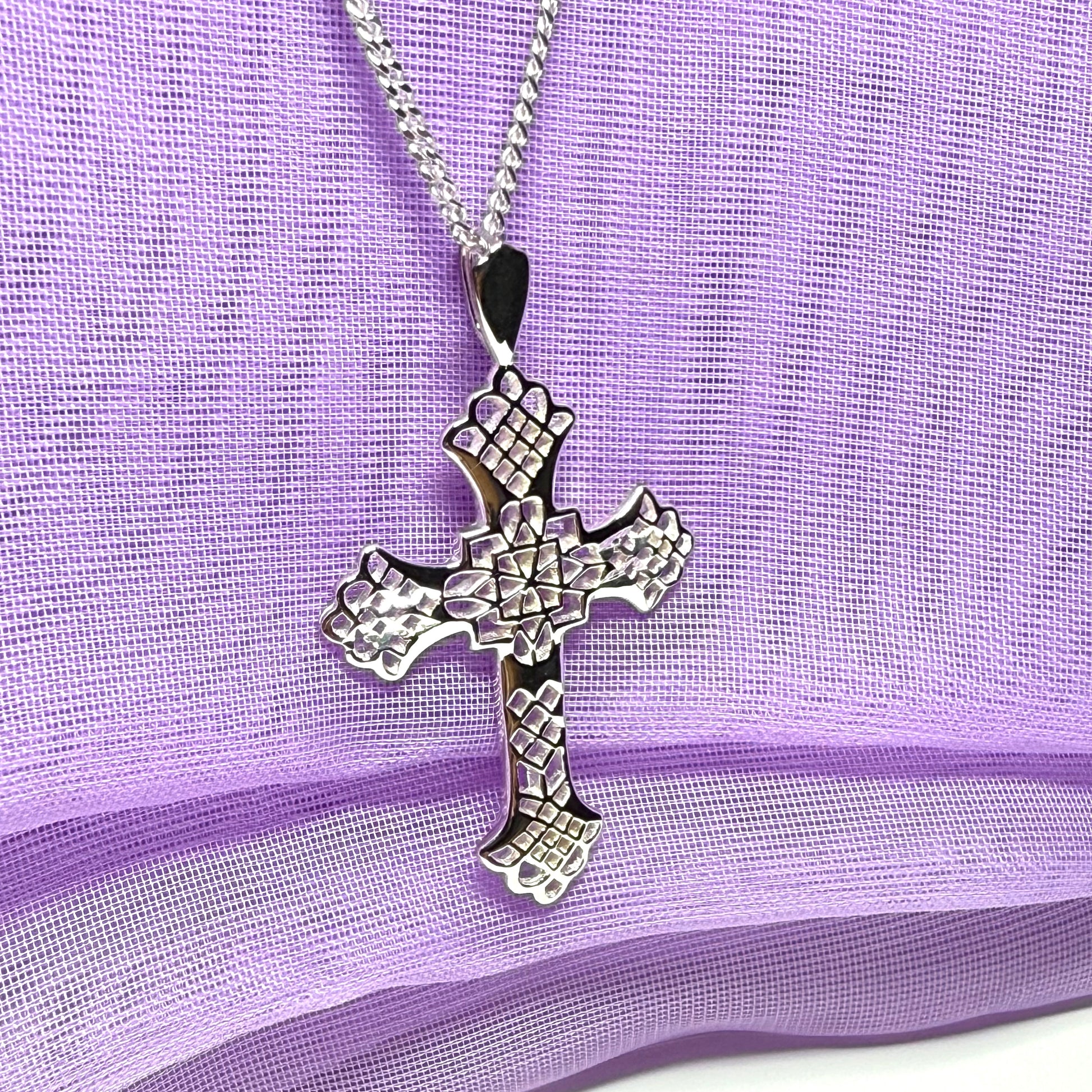 Sterling Silver Fancy Cut Out Cross Including Chain