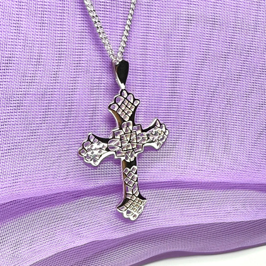Sterling Silver Fancy Cut Out Cross Including Chain