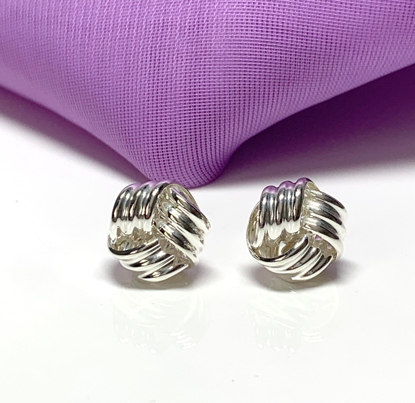 Sterling Silver Round Large Knot Stud Earrings