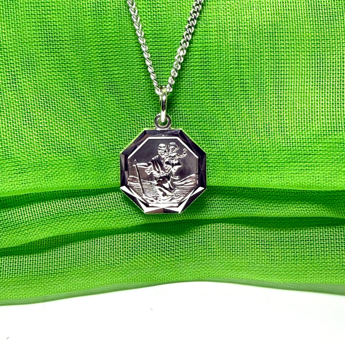 Sterling Silver Octagonal St. Christopher Including Chain