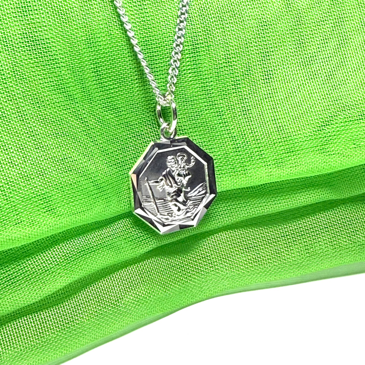 Sterling Silver Octagonal St. Christopher Including Chain
