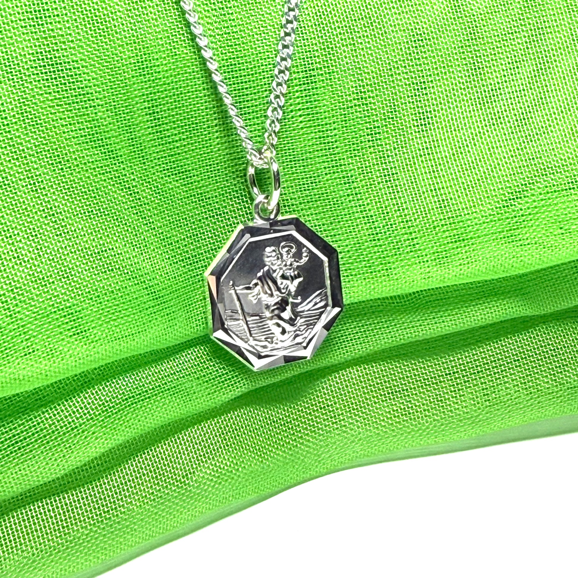 Sterling Silver Octagonal St. Christopher Including Chain