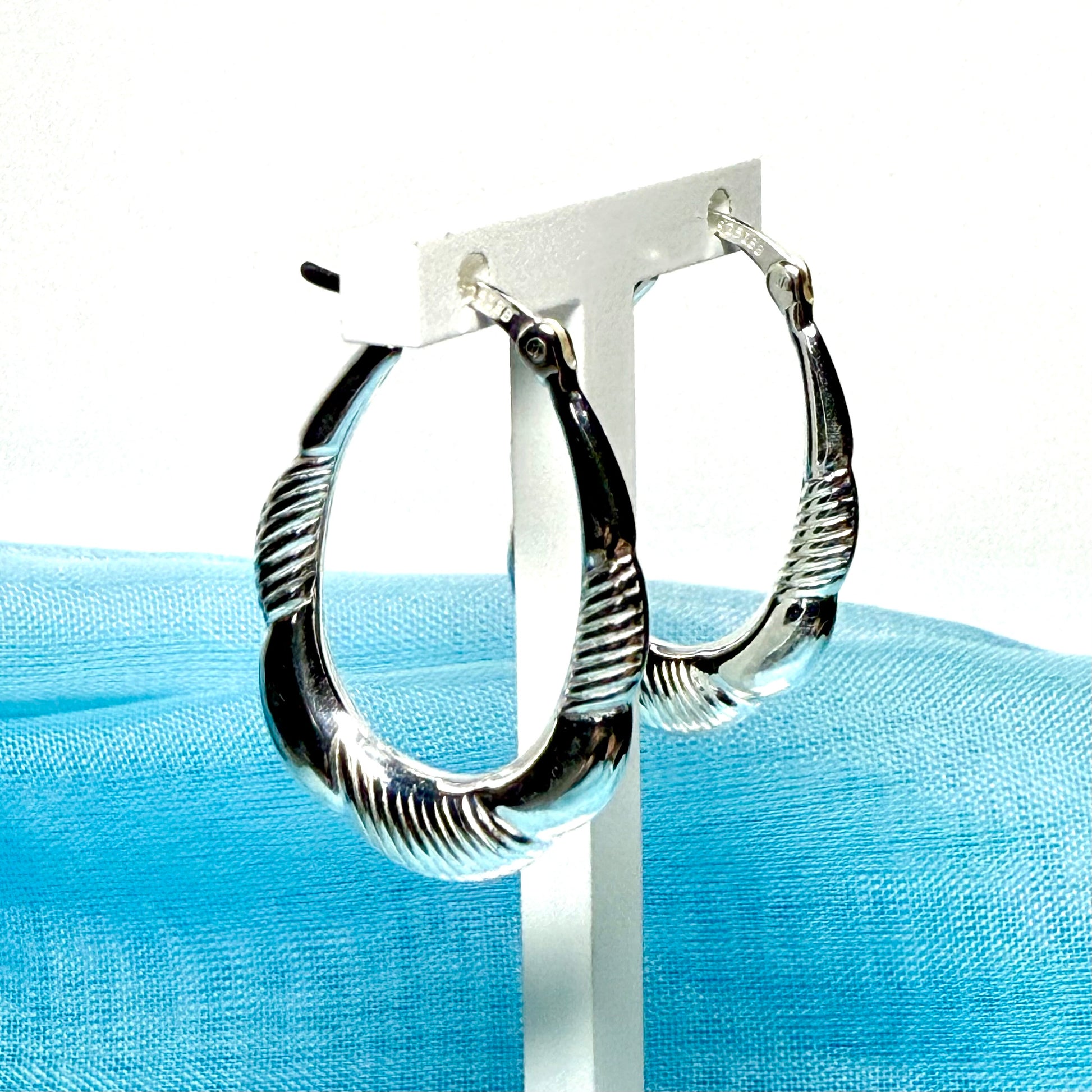 Sterling Silver Patterned Oval Hoop Creole Earrings