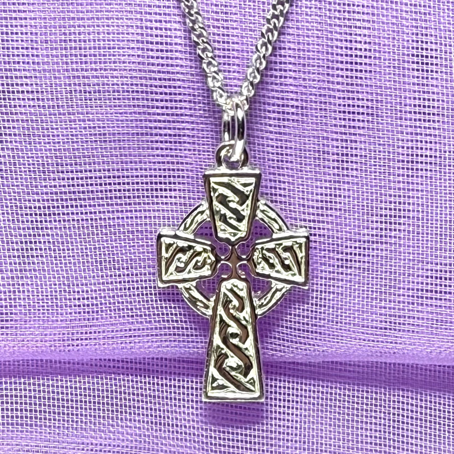 Sterling Silver Patterned Celtic Cross with chain