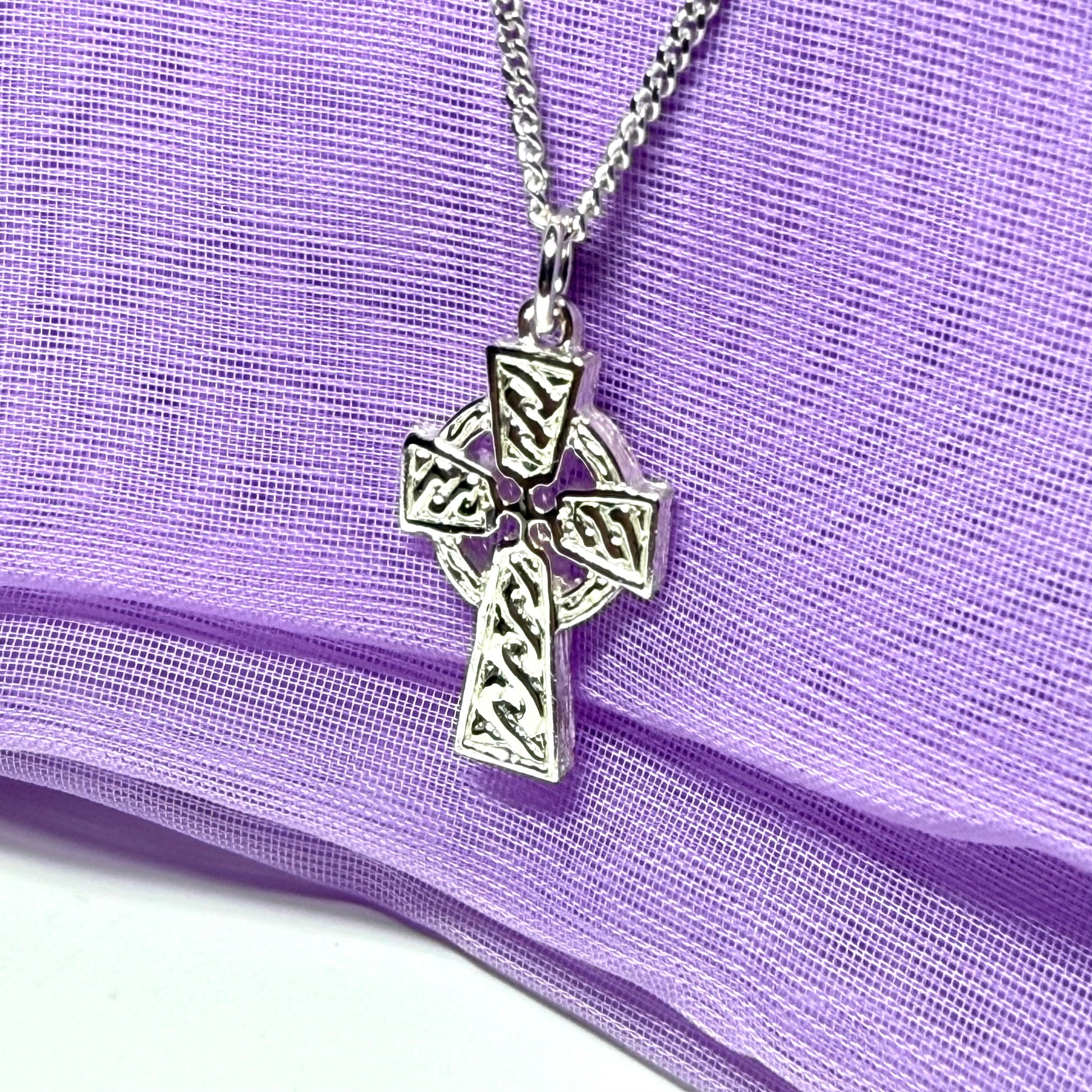 Sterling Silver Patterned Celtic Cross with chain