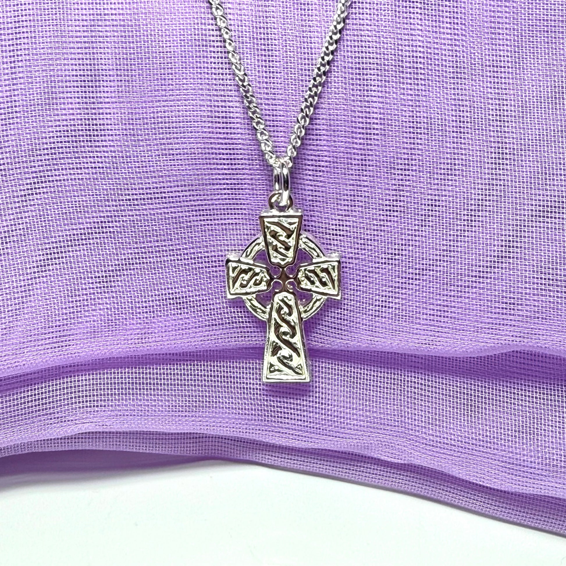 Sterling Silver Patterned Celtic Cross with chain