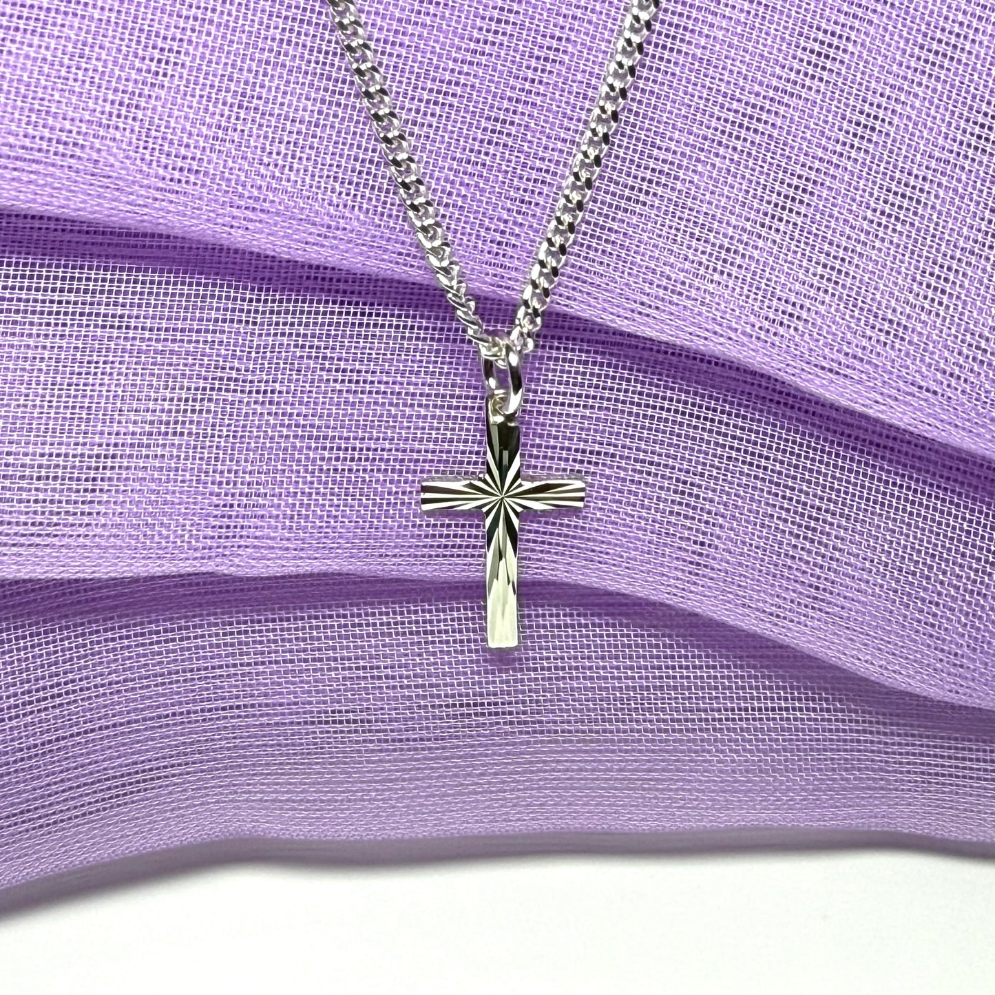 Sterling Silver Patterned Cross Including Chain