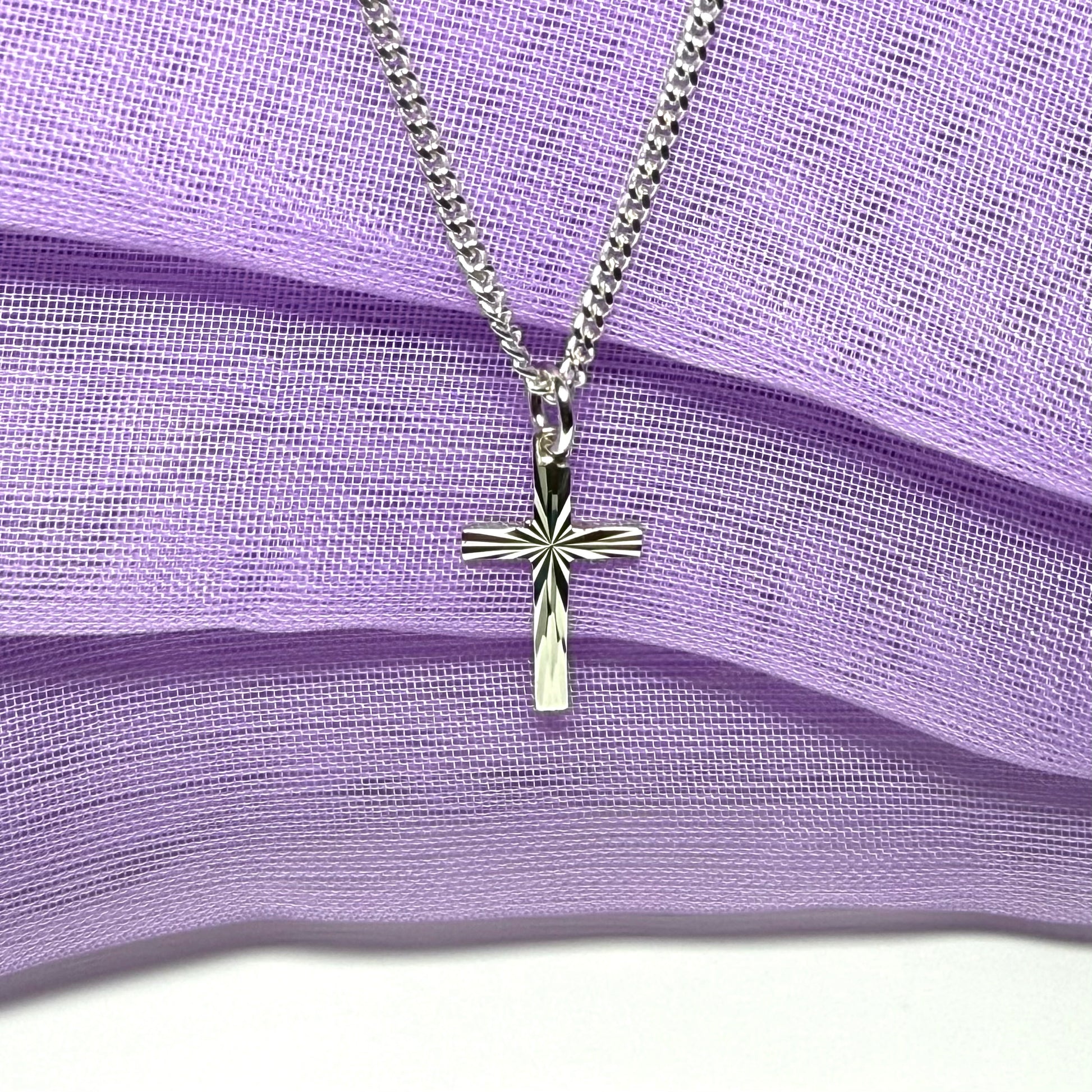 Sterling Silver Patterned Cross Including Chain