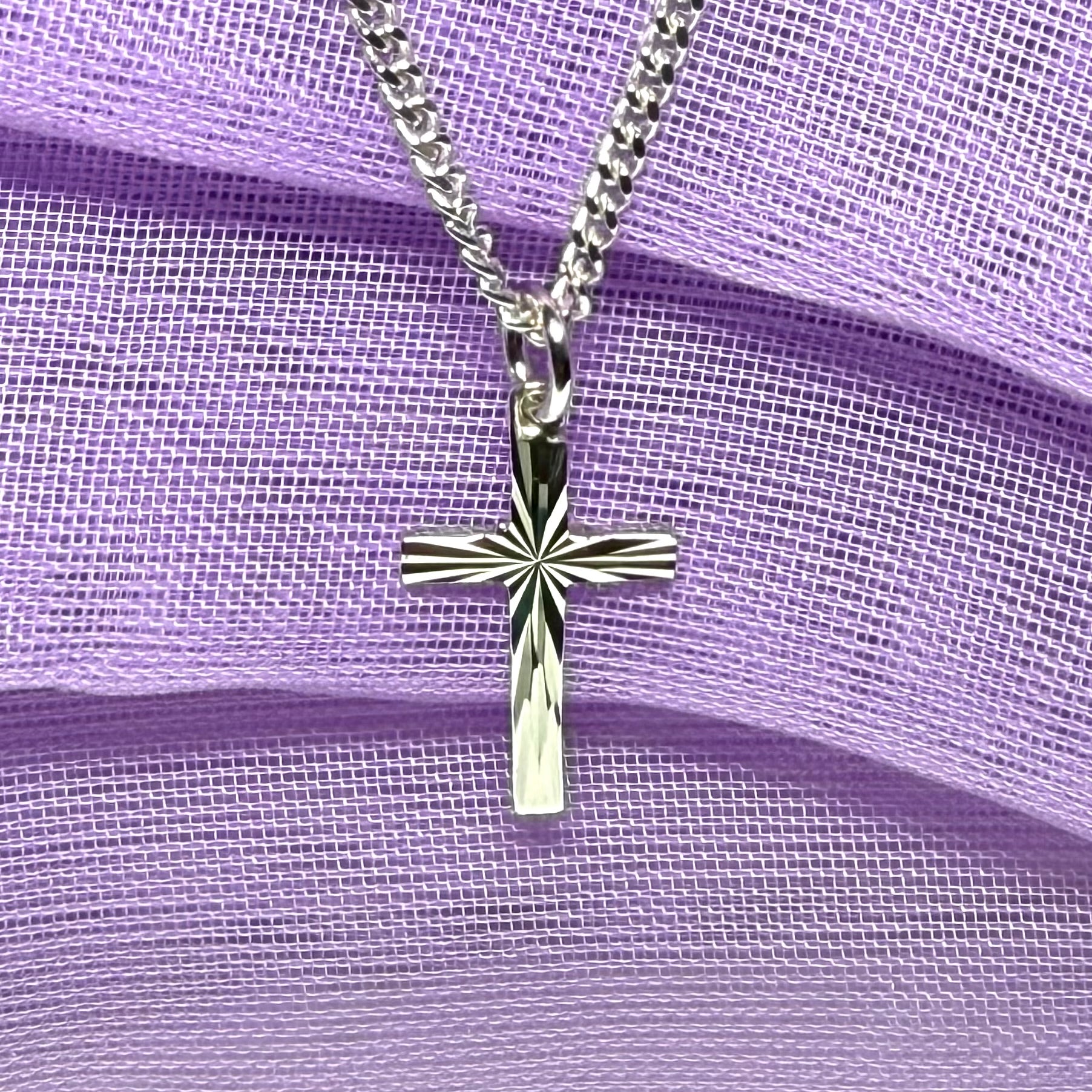 Sterling Silver Patterned Cross Including Chain