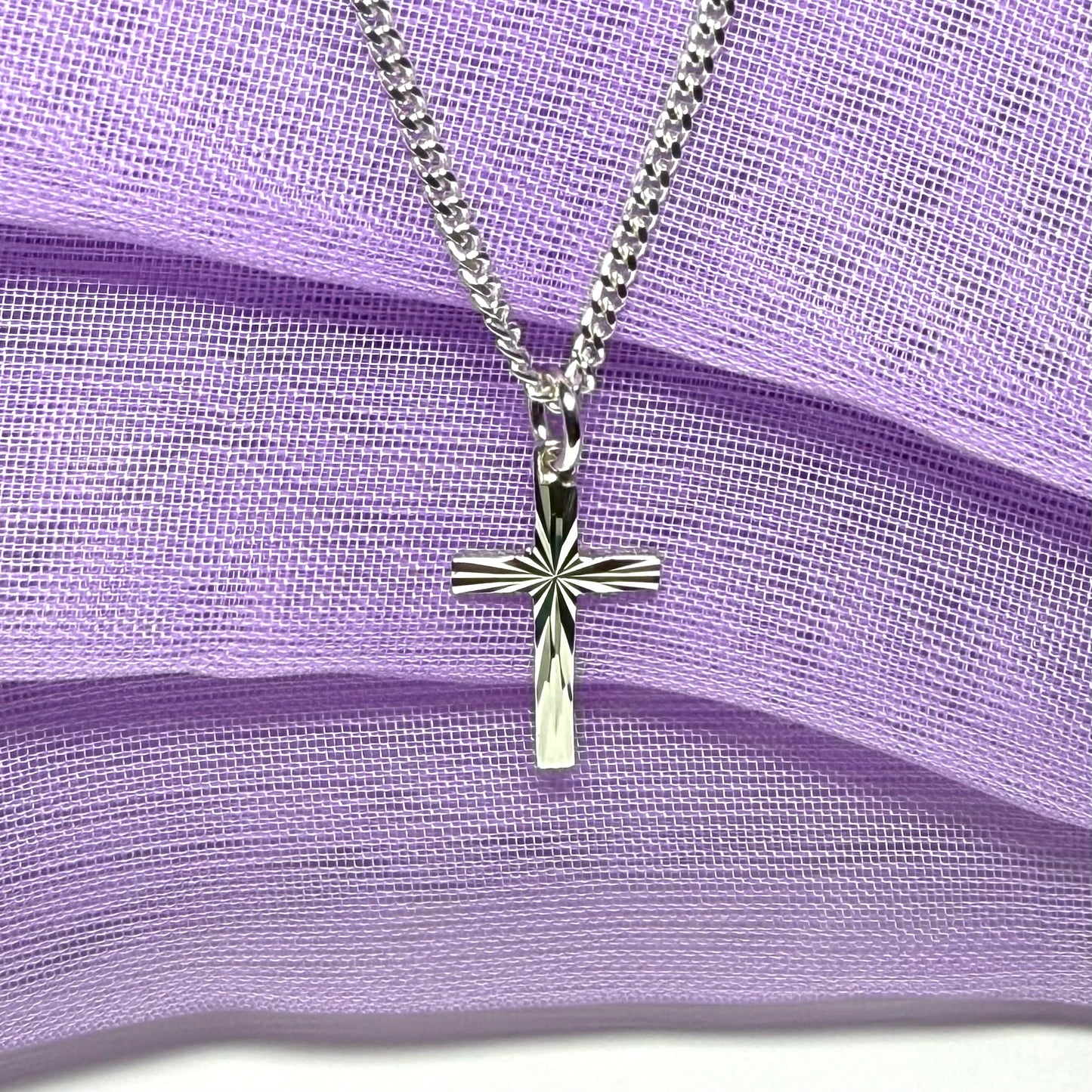 Sterling Silver Patterned Cross Including Chain