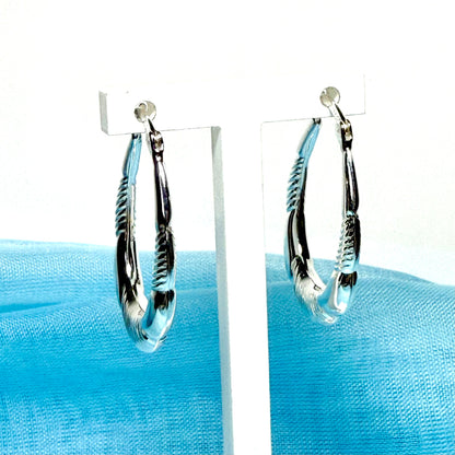 Sterling Silver Patterned Oval Hoop Creole Earrings