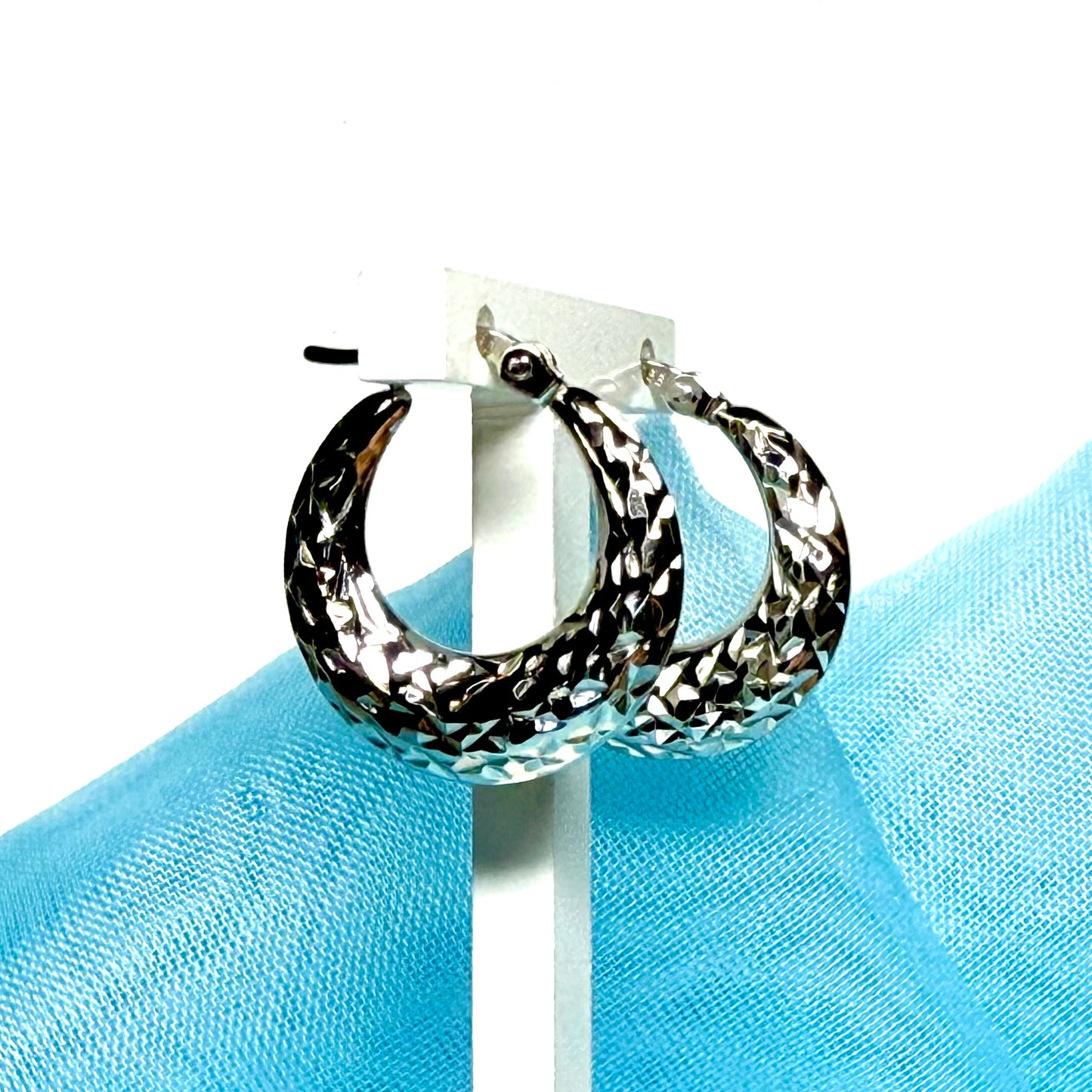 Sterling Silver Round Patterned Hoop Earrings 20 mm x 19 mm