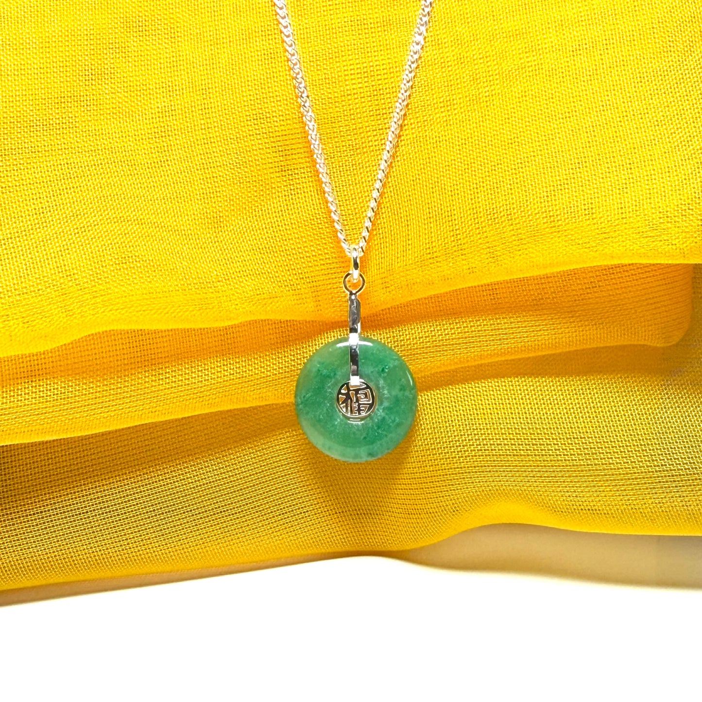 Sterling Silver Round Green Jade Necklace
