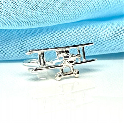 Sterling Silver Biplane Solid Charm