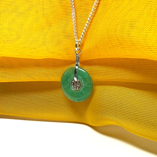 Sterling Silver Round Green Jade Necklace