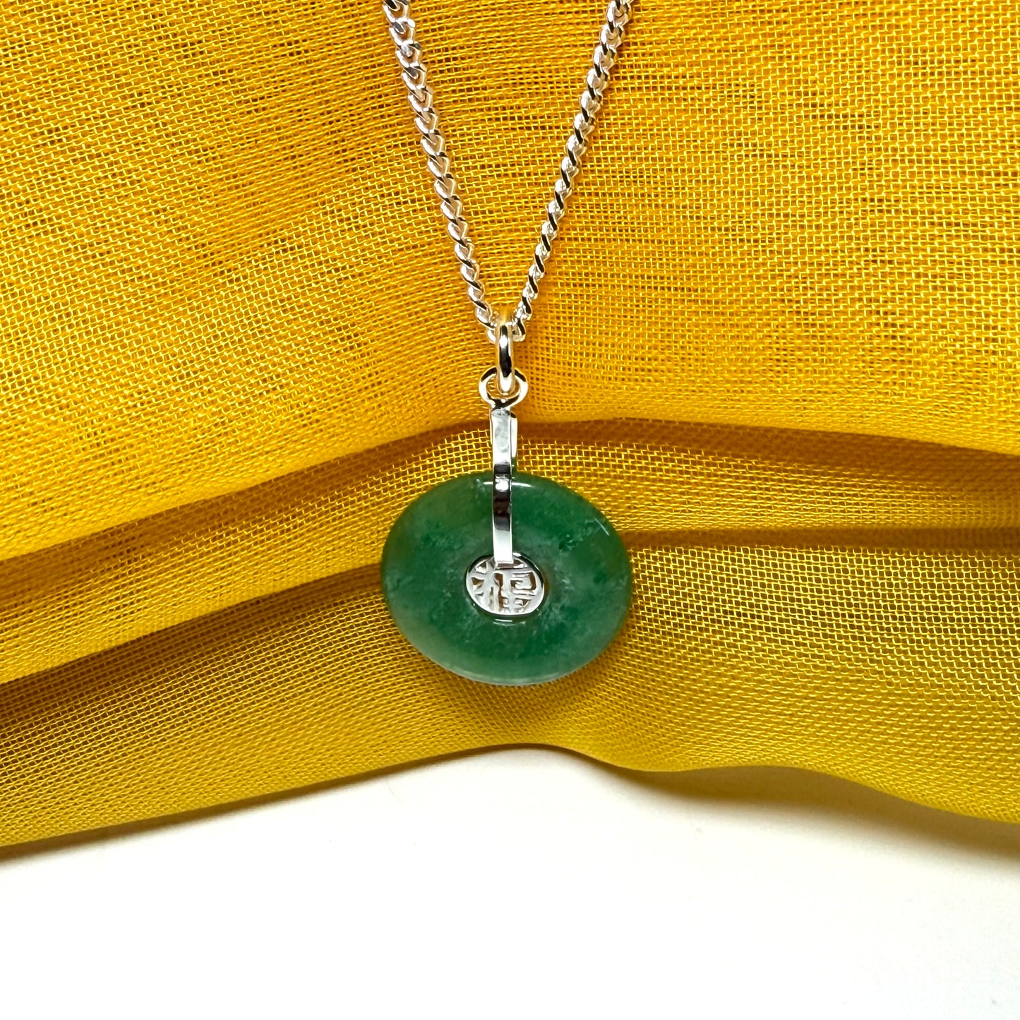 Sterling Silver Round Green Jade Necklace