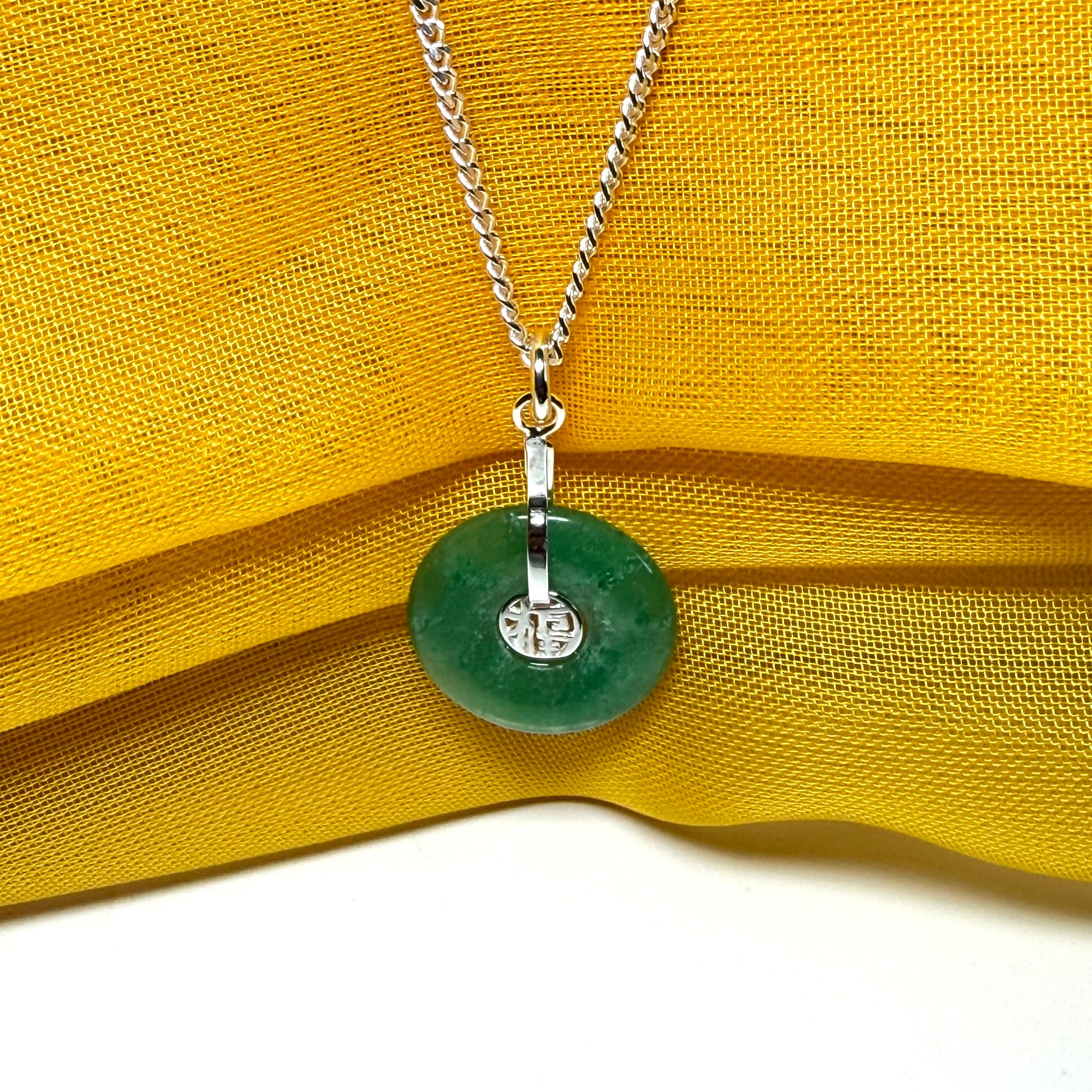Sterling Silver Round Green Jade Necklace