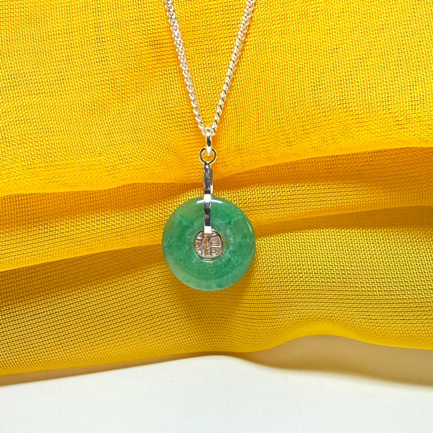 Sterling Silver Round Green Jade Necklace