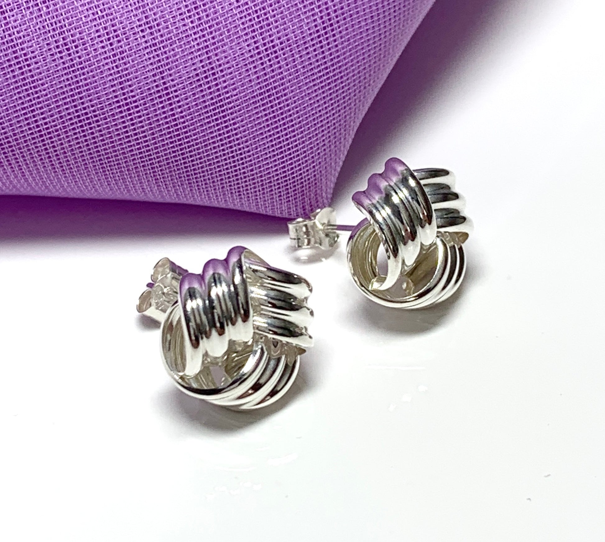 Sterling Silver Round Large Knot Stud Earrings