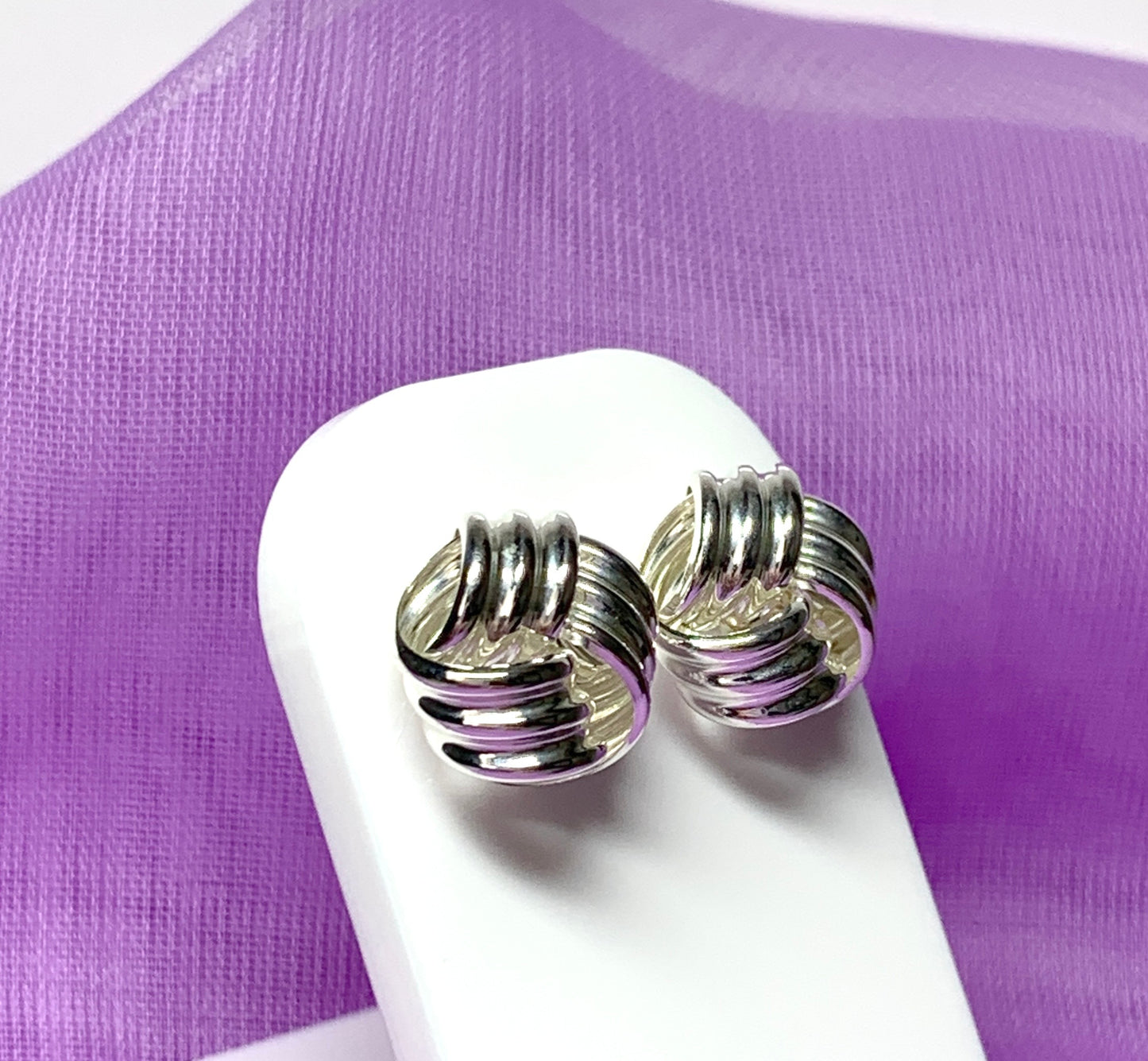 Sterling Silver Round Large Knot Stud Earrings