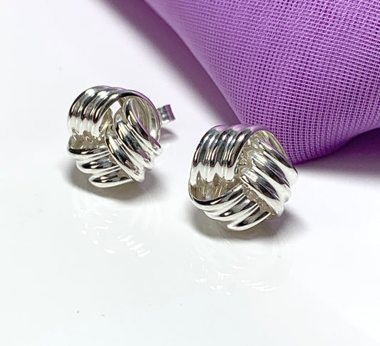 Sterling Silver Round Large Knot Stud Earrings