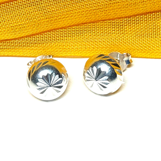 Sterling Silver Round Patterned Stud Earrings