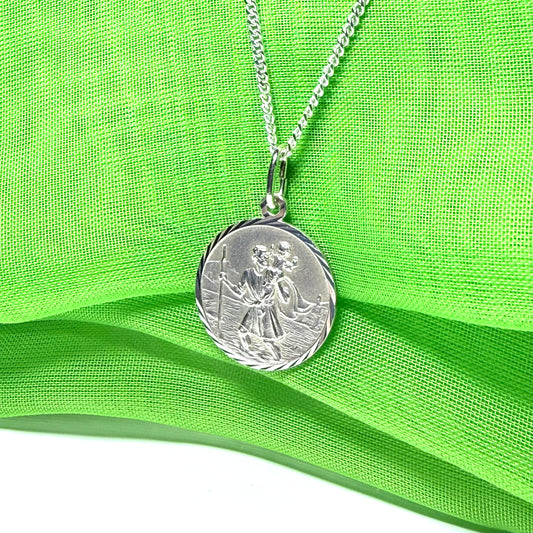 Sterling Silver Round St. Christopher 18 mm