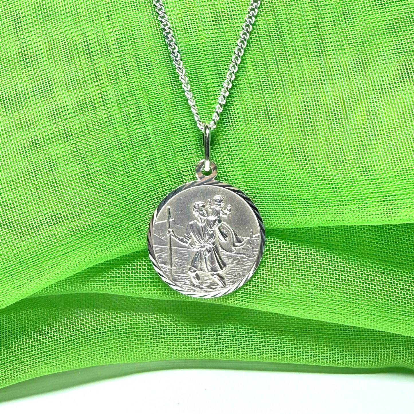 Sterling Silver Round St. Christopher 18 mm
