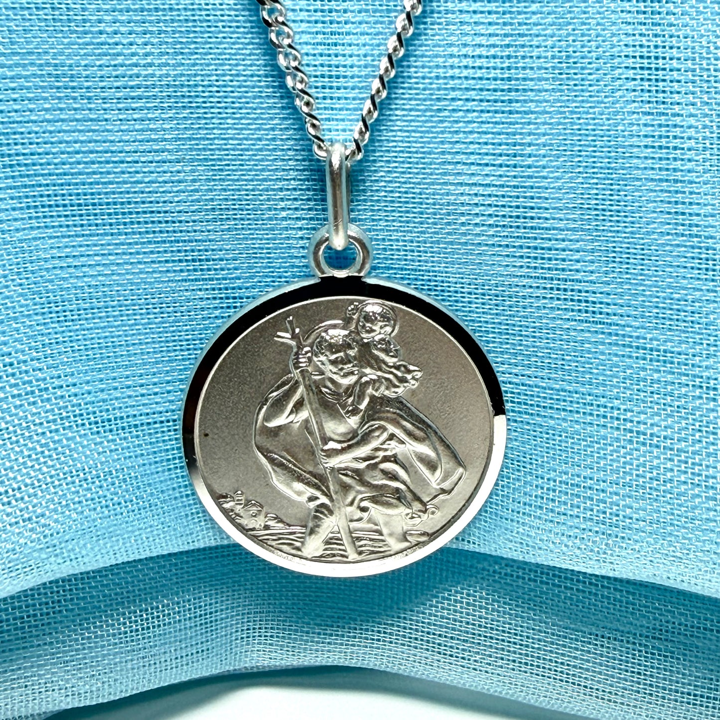 Sterling Silver Round St. Christopher Including Chain