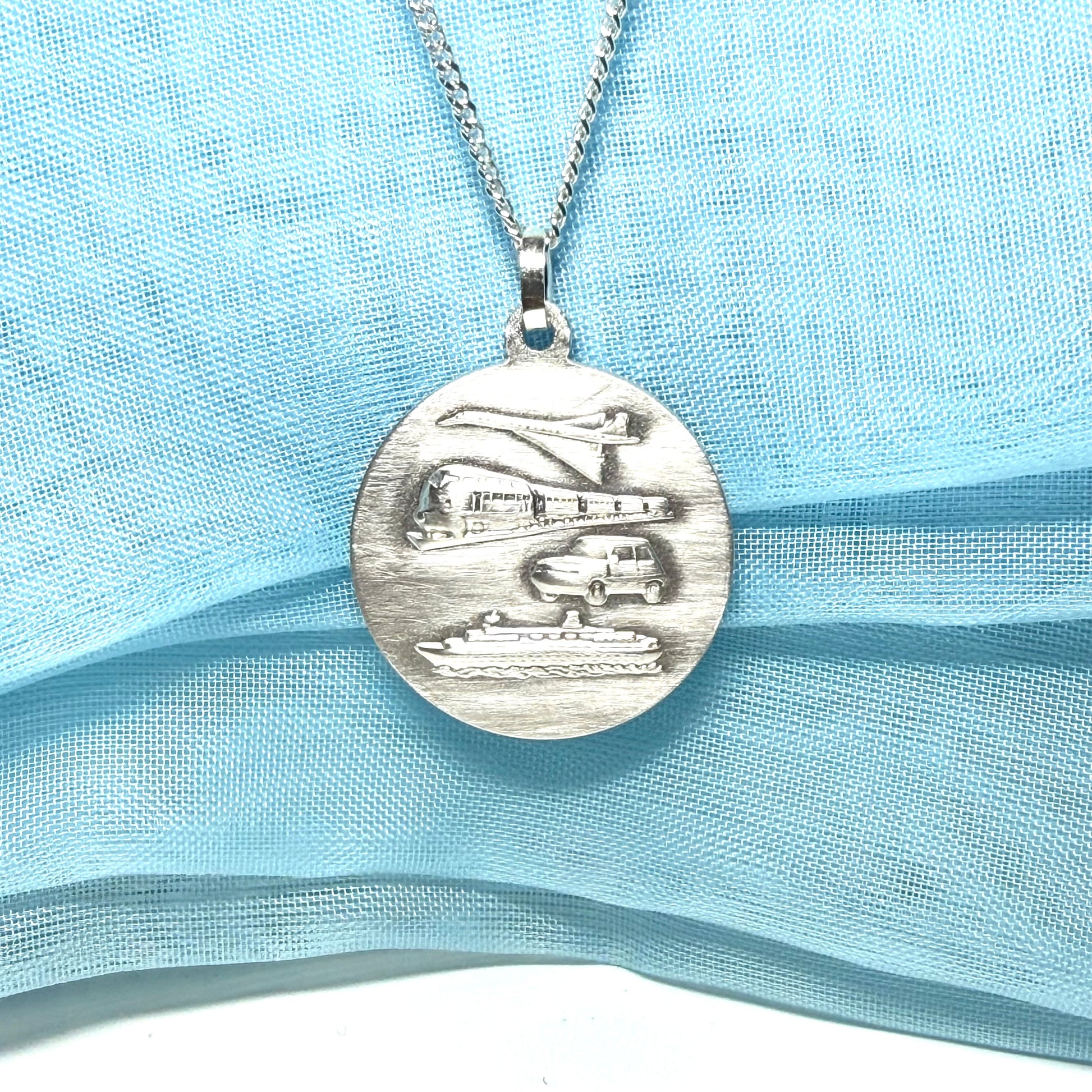 Sterling Silver Solid Large Double Sided St. Christopher Including Chain 24 mm