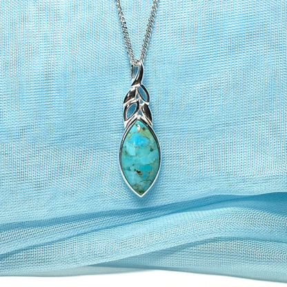 Sterling Silver Turquoise Marquise Cut Necklace Pendant