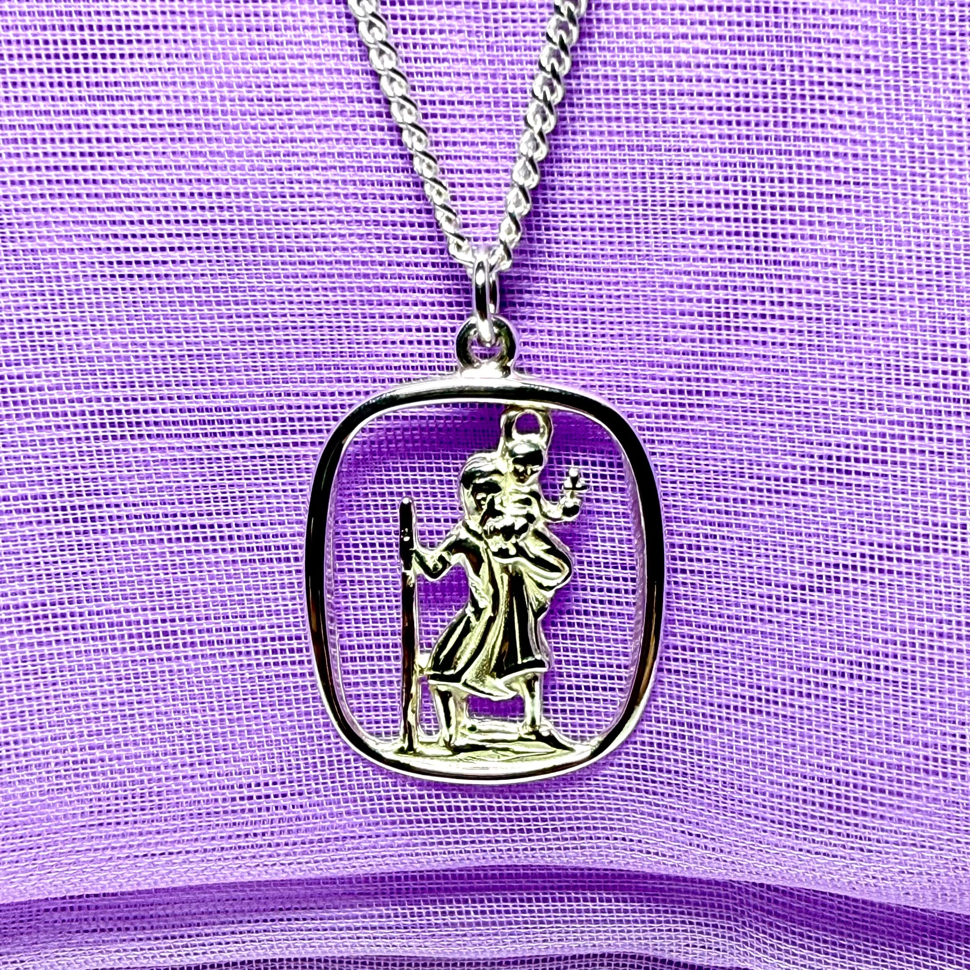Sterling Silver cushion Shaped St. Christopher Including Chain