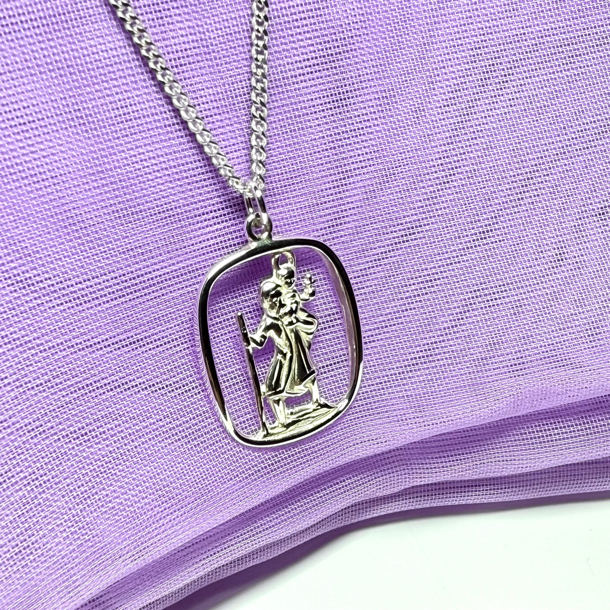 Sterling Silver cushion Shaped St. Christopher Including Chain