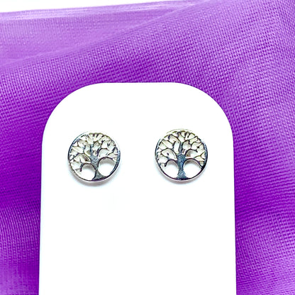 Sterling silver Tree of Life round stud earrings