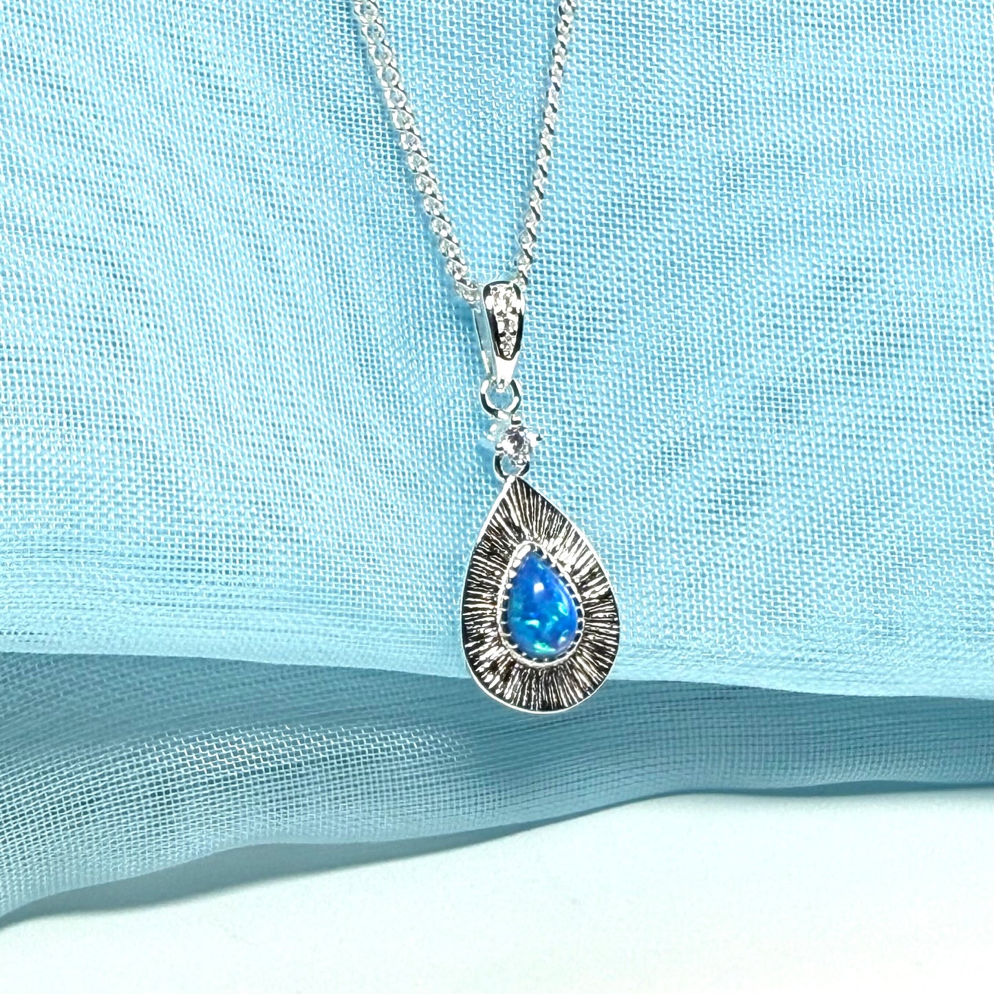 Sterling silver blue opal teardrop necklace