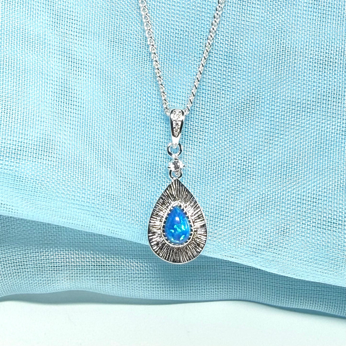 Sterling silver blue opal teardrop necklace