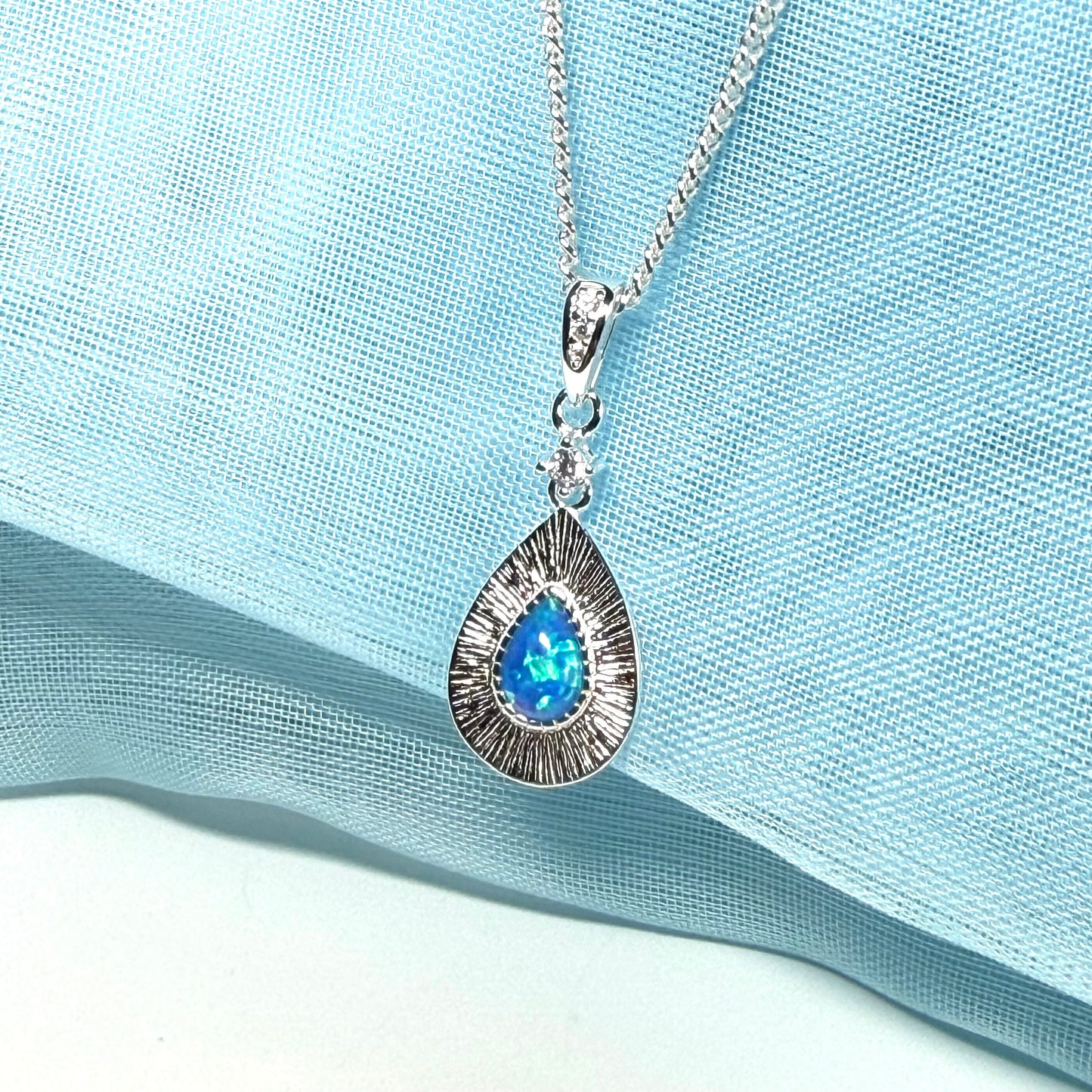 Sterling silver blue opal teardrop necklace