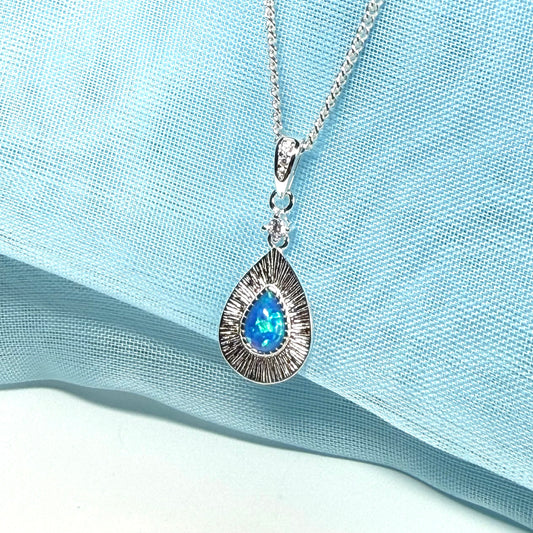 Sterling silver blue opal teardrop necklace